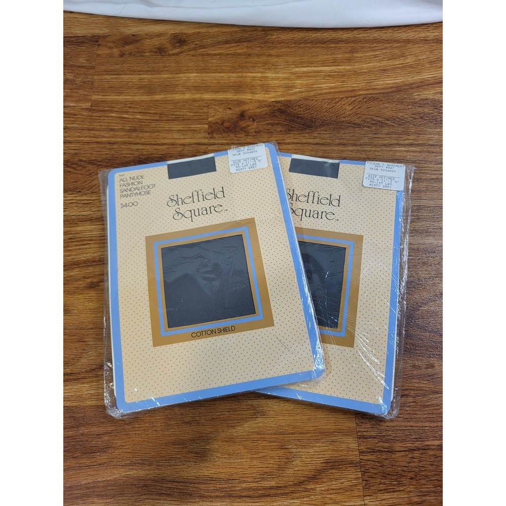 Vtge Lot Of 2 Sheffield Square Sizs PM Misty Grey Pantyhose